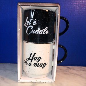 Cups Let's Cuddle Hug Mug Frankie Grey NWT 2 Boxed Speckled B/W HW Stoneware